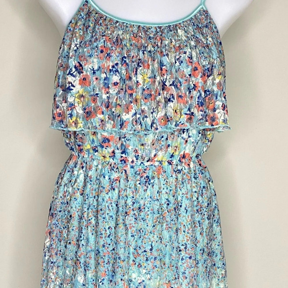 Love Reign Blue Floral Elastic Waist High Low Dress Women's Size Small - Picture 6 of 10